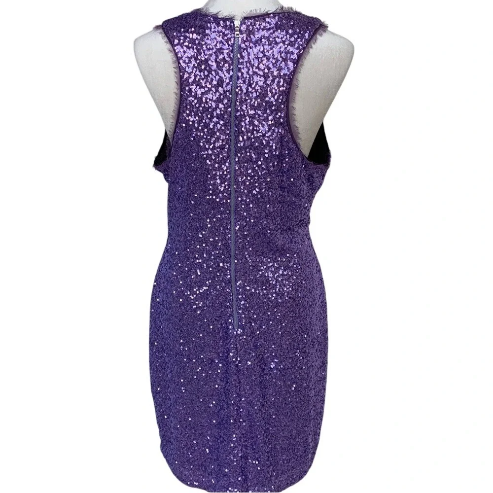 ALI RA. Amethyst/Purple Sleeveless Sequence Dress. Zipper closure.‎ Midi.